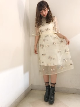 「シースルー」｜「アイテム（ブーティ）」を使った、にゃんこさん（レディース・164cm）の春コーディネート