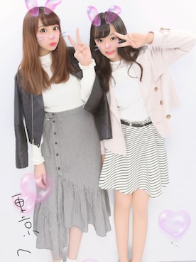 「archives（アルシーヴ）のアイテム（ライダースジャケット）」を使った、にゃんこさん（レディース・164cm）の春コーディネート