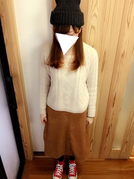 「赤コンバース」｜「アイテム（ブルゾン）」を使った、kum!さん（レディース・160cm）の冬コーディネート