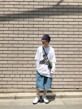 「GARDEN TOKYO（ガーデントウキョウ）のアイテム（ショルダーバッグ）」を使った、中野内孝哉【吾亦紅】さん（メンズ・165cm）の夏コーディネート