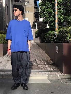 「Hender Scheme（エンダースキーマ）のアイテム（ハット）」を使った、中野内孝哉【吾亦紅】さん（メンズ・165cm）の夏コーディネート