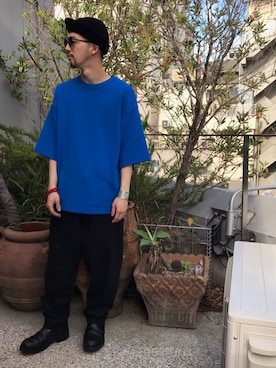 「Hender Scheme（エンダースキーマ）のアイテム（ハット）」を使った、中野内孝哉【吾亦紅】さん（メンズ・165cm）の夏コーディネート