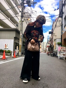 「おおぶりピアス」｜「アイテム（帽子）」を使った、とりぴぴさん（レディース・160cm）の秋コーディネート