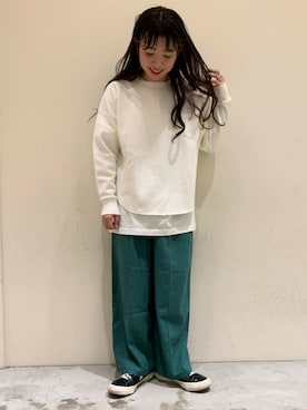 「niko and...（ニコアンド）のCLEARリネンレーヨンワイドパンツ（その他パンツ）」を使った、とりぴぴさん（レディース・160cm）の春コーディネート