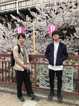 「花見」｜「アイテム（ブルゾン）」を使った、yashimaさん（メンズ・171cm）の春コーディネート