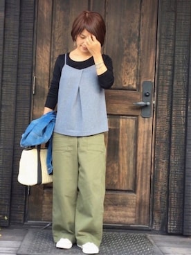 「無地党」｜「アイテム（デニムジャケット）」を使った、naguさん（レディース・153cm）の春コーディネート