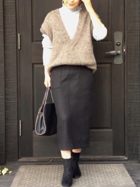 「GOLDY（ゴールディ）のシルバーヴィンテージ　2WAY イヤリング（イヤリング）」を使った、naguさん（レディース・153cm）の冬コーディネート