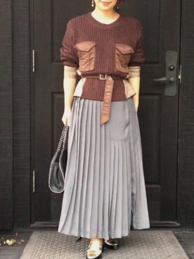 「GOLDY（ゴールディ）のシルバーヴィンテージ　2WAY イヤリング（イヤリング）」を使った、naguさん（レディース・153cm）の冬コーディネート