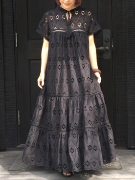 「KOH.style（コースタイル）の総レースティアードワンピース（ワンピース）」を使った、naguさん（レディース・153cm）の夏コーディネート