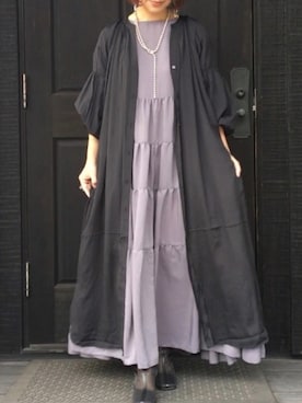 「Libra Cue（リブラ キュー）のティアードエアリーボリュームワンピース（ワンピース）」を使った、naguさん（レディース・153cm）の春コーディネート