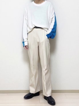 「colnのアイテム（ニット/セーター、ホワイト系）」を使った、Haさん（メンズ・168cm）の春コーディネート