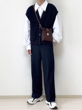 「GU（ジーユー）のアイテム（ベスト、ブラック系）」を使った、Haさん（メンズ・168cm）の春コーディネート