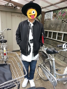 「WEGO（ウィゴー）のアイテム（MA-1、ブラック系）」を使った、まささん（メンズ・166cm）の夏コーディネート