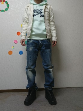 「Paul Smith（ポールスミス）のアイテム（ライダースジャケット）」を使った、隼太さん（メンズ・166cm）の冬コーディネート
