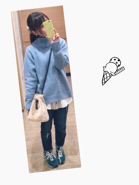 「B.L.U.E（ビーエルユーイー）のアイテム（パンツ）」を使った、ayacon.さん（レディース・154cm）の冬コーディネート