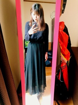 「GU（ジーユー）のアイテム（Tシャツ/カットソー、ブラック系）」を使った、とりさん（レディース・155cm）の春コーディネート
