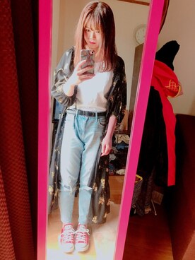 「UNIQLO（ユニクロ）のアイテム（デニムパンツ、ブルー系）」を使った、とりさん（レディース・155cm）の春コーディネート