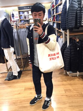 「FRAPBOIS（フラボア）のアイテム（スタジャン）」を使った、謙さん（メンズ・171cm）の冬コーディネート