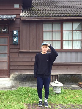 「LABRAT（ラブラット）のアイテム（帽子）」を使った、謙さん（メンズ・171cm）の春コーディネート