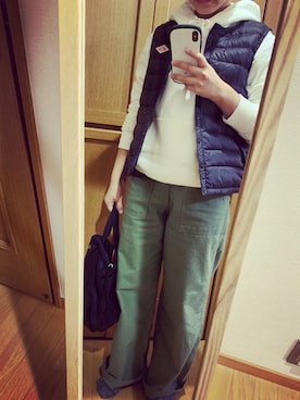 「アイテム（ダウンベスト）」を使った、kokokobaさん（レディース・154cm）の冬コーディネート
