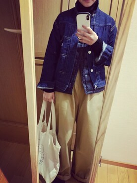 「BEAMS BOY（ビームスボーイ）のアイテム（デニムジャケット）」を使った、kokokobaさん（レディース・154cm）の冬コーディネート