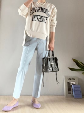 「アイテム（バレエシューズ、パープル系）」を使った、mf37さん（レディース・162cm）の春コーディネート