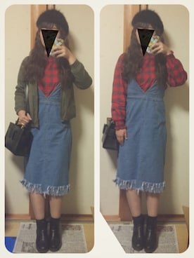 「赤チェック」｜「アイテム（ブルゾン）」を使った、かなもさん（レディース・163cm）の秋コーディネート