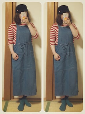 「CHUMS（チャムス）のアイテム（キャップ）」を使った、かなもさん（レディース・163cm）の春コーディネート
