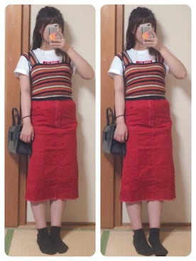 「赤」｜「アイテム（キャミソール）」を使った、かなもさん（レディース・163cm・20代）の秋コーディネート