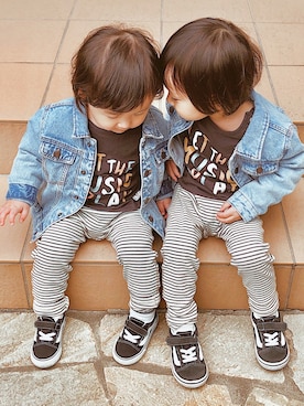 「子供服」｜「アイテム（デニムジャケット）」を使った、Eito_Renさん（キッズ・90cm）の冬コーディネート