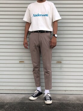 「ANDERSSON BELL（アンダースンベル）のアイテム（Tシャツ/カットソー）」を使った、shunさん（メンズ・178cm）の夏コーディネート