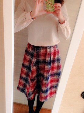 「Aunt Marie's（アントマリーズ）の【Aunt Marie's】グレンチェックスカート（スカート、レッド系）」を使った、norikoさん（レディース・167cm）の秋コーディネート