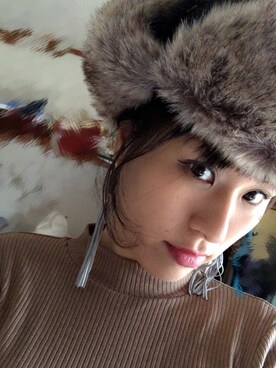 「Fabricsのアイテム（帽子、グレー系）」を使った、norikoさん（レディース・167cm）の冬コーディネート