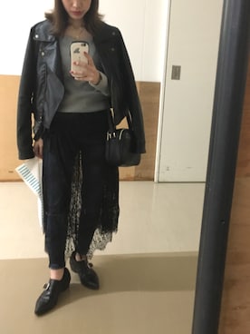 「SpRay（スプレイ）のアイテム（ライダースジャケット）」を使った、rinaさん（レディース・150cm）の春コーディネート