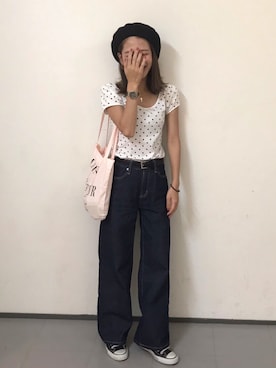 「SpRay（スプレイ）のアイテム（ハンチング/ベレー帽）」を使った、rinaさん（レディース・150cm）の夏コーディネート