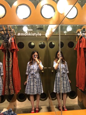 「MONKI（モンキ）のアイテム（シャツワンピース）」を使った、土豆巧克力酱さん（レディース・157cm）の夏コーディネート