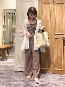 「mysty woman（ミスティウーマン）のアイテム（オールインワン・サロペット）」を使った、エリンギさん（レディース・153cm）の春コーディネート