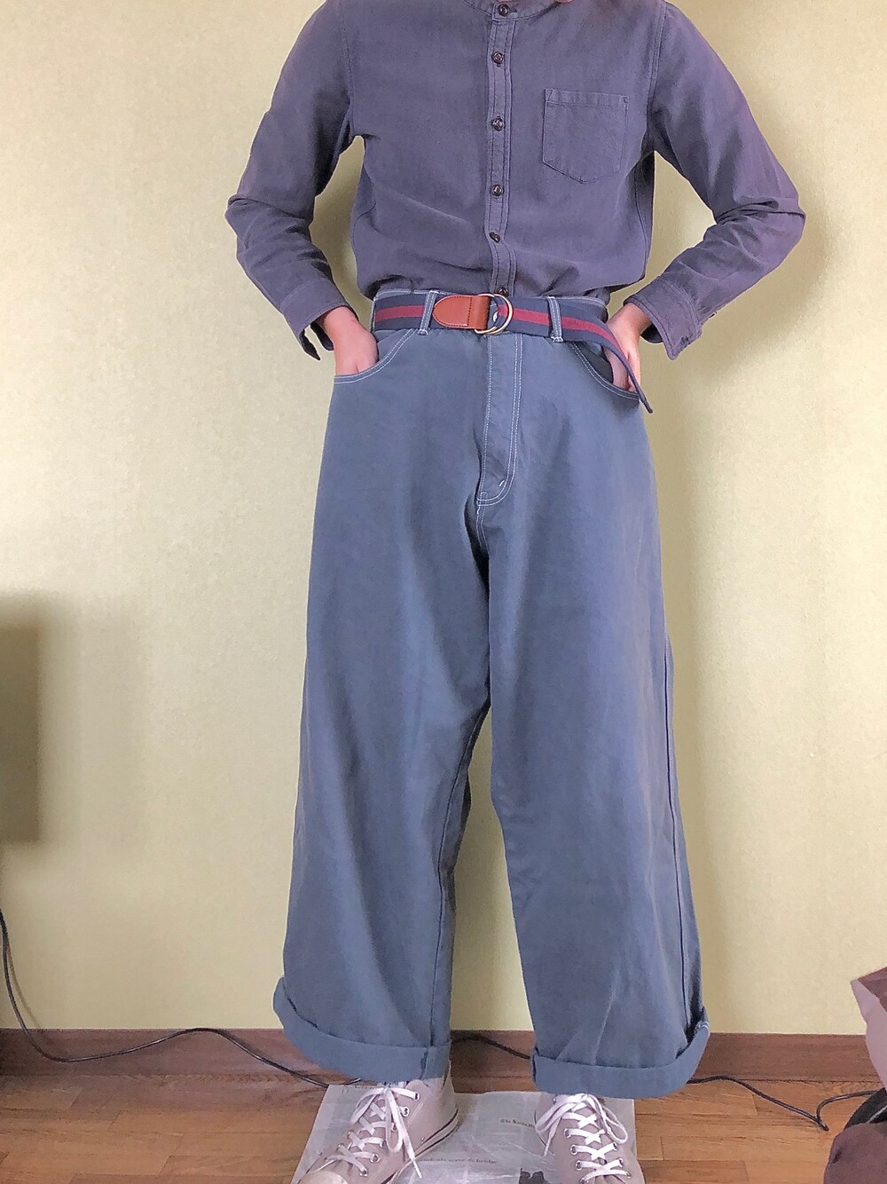 「ワントーンコーデ、秋コーデ、今日のコーデ、古着、シャツスタイル」｜「saltydog usedのアイテム（デニムパンツ、ブルー系）」を使った、REoNさん（メンズ・168cm）の秋コーディネートの1枚目の写真