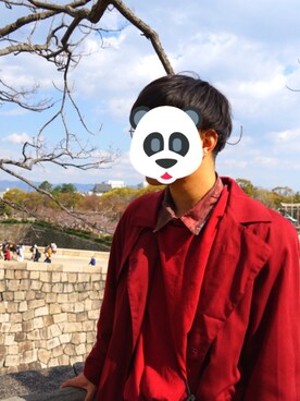「アイテム（トレンチコート、レッド系）」を使った、tさん（メンズ・180cm）の春コーディネート