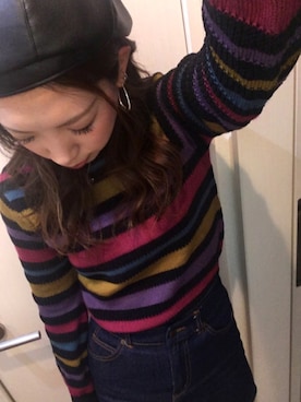 「＃デニム」｜「アイテム（ハンチング/ベレー帽）」を使った、HONOKAさん（レディース・168cm）の冬コーディネート