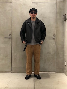 「MONKEY TIME（モンキータイム）のアイテム（ライダースジャケット）」を使った、Seitaroさん（メンズ・173cm）の春コーディネート