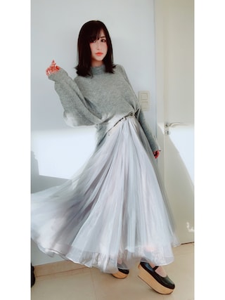 LA BELLE ETUDEデニムドッキングボリュームチュール×オーガンジーSK New♡ベルトデニムドッキングボリュームチュールスカート