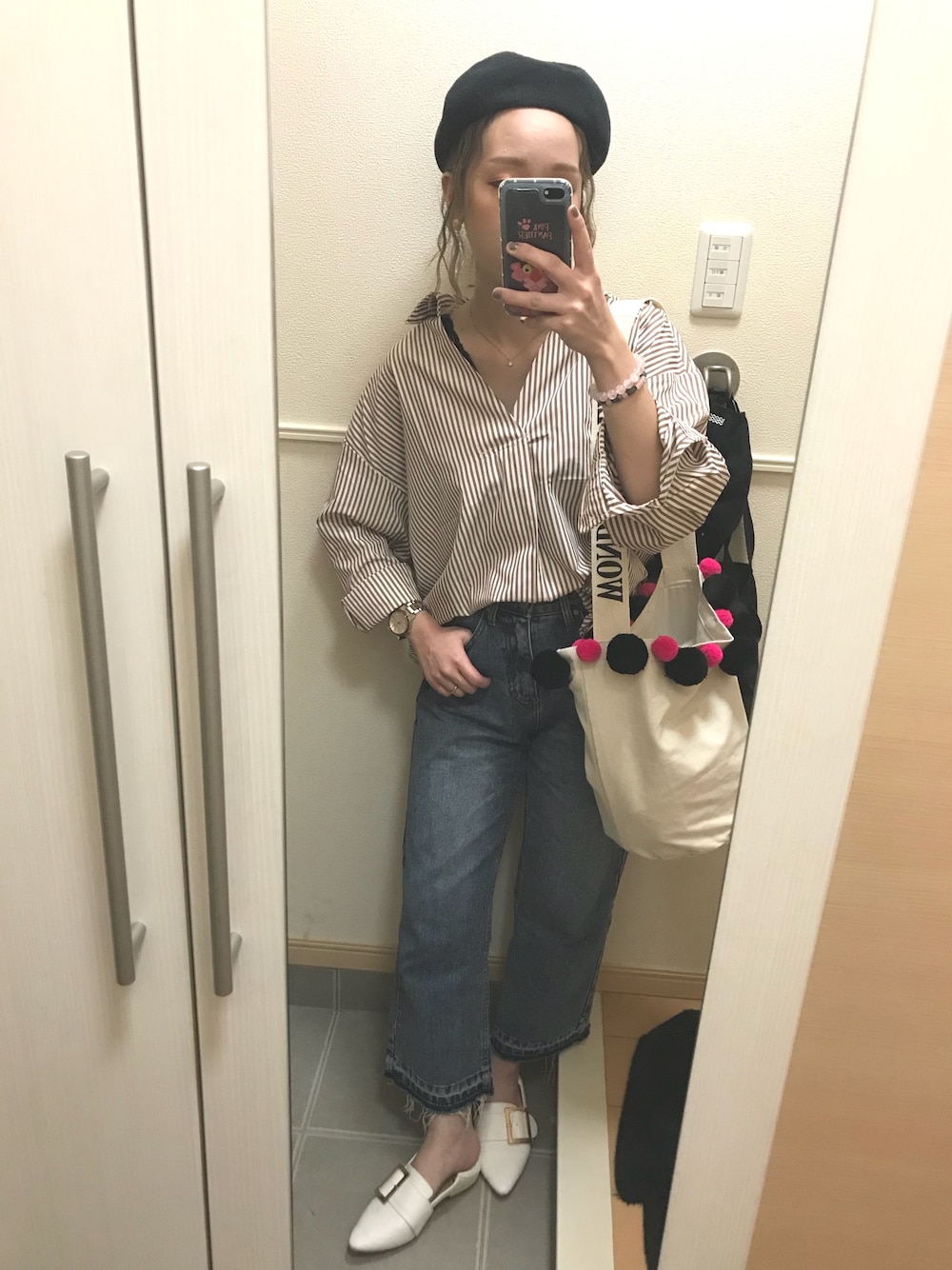 「大人カジュアル、カジュアルコーデ、シャツスタイル、デニム、Chuu、イムブリー、imvely、おしゃれさんと繋がりたい、沖縄」｜「Roseriのアイテム（シャツ/ブラウス、ブラウン系）」を使った、 は  なさん（レディース・156cm）の春コーディネートの1枚目の写真