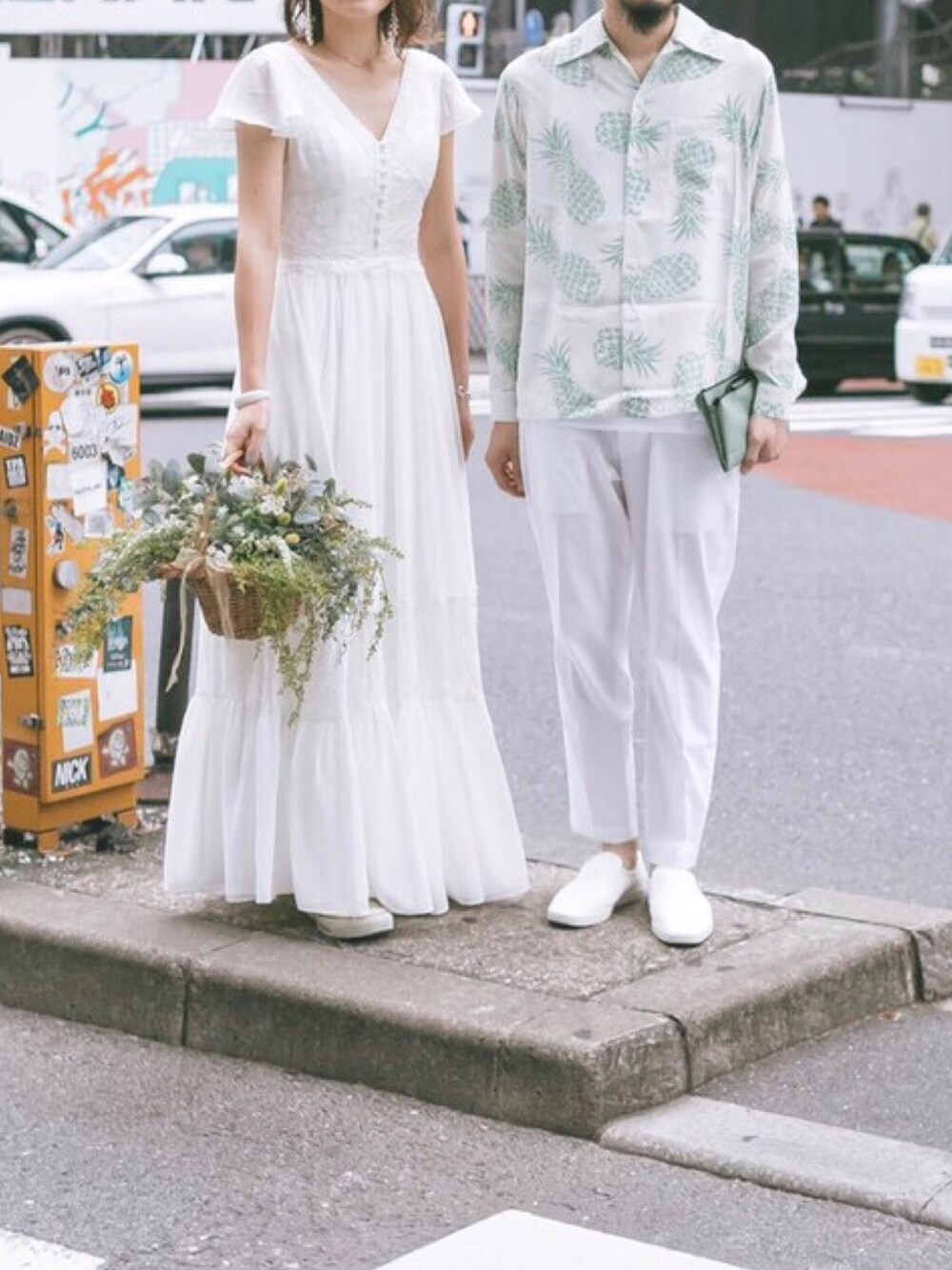 「結婚式、ウエディングドレス、シルバーアクセサリー」｜「母の手作りのアイテム（かごバッグ、ブラウン系）」を使った、まこさん（レディース・171cm）の夏コーディネートの1枚目の写真