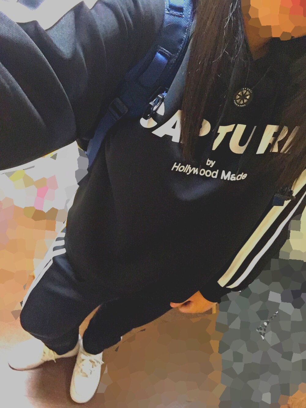 「高校生、JK、部活、吹奏楽、adidas、adidas originals、nikeairforce、ストリート、モノクロ、thenorthface」｜「Availのアイテム（パーカー、ブラック系）」を使った、kaedeさん（レディース・156cm）の春コーディネートの1枚目の写真