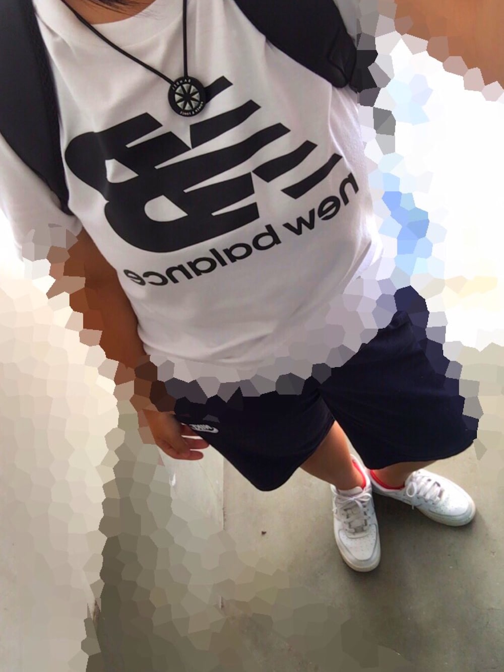 「高校生、NEWBALANCE、NIKE、bandel、部活、summer、スポーツミックス」｜「NEW BALANCEのクラシックロゴT（Tシャツ/カットソー、ホワイト系）」を使った、kaedeさん（レディース・156cm）の夏コーディネートの1枚目の写真