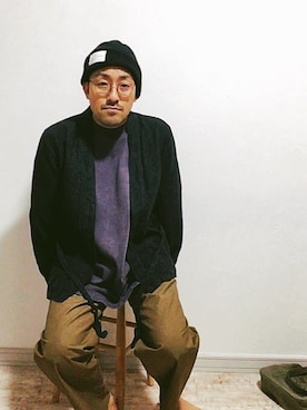 「ALLEGE（アレッジ）のアイテム（ニットキャップ/ビーニー）」を使った、チノパンマンさん（メンズ・164cm）の秋コーディネート