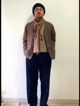 「アイテム（ストール/ショール）」を使った、チノパンマンさん（メンズ・164cm）の秋コーディネート