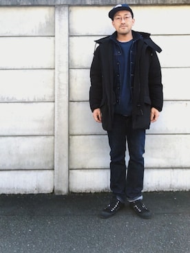 「カシミヤ」｜「アイテム（キャップ）」を使った、チノパンマンさん（メンズ・164cm）の冬コーディネート