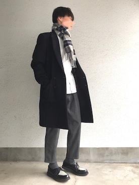 「Paul Smith（ポールスミス）のアイテム（チェスターコート）」を使った、みぶきちさん（メンズ・170cm）の冬コーディネート